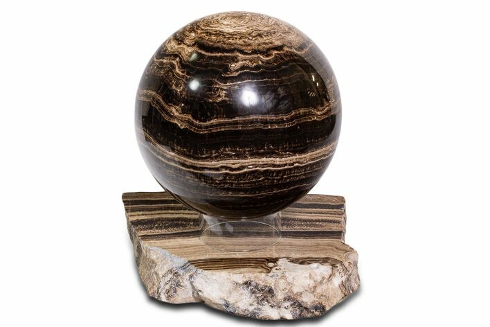 Swirling Polished Chocolate Calcite Sphere w/ Base - Pakistan #339406